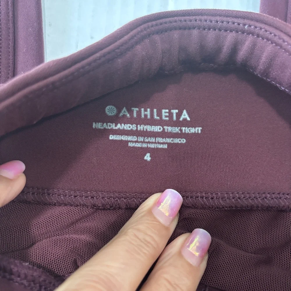 Athleta Headlands Hybrid Tight Sz 4 Burgundy Wine High Rise Zip Pockets Skinny - Picture 6 of 9